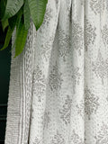 Elegant White Grey Tribal Motif Stripe Kantha Stitch Bed Throw Dohar Hand-block Artisan Summer