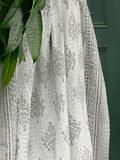Elegant White Grey Tribal Motif Stripe Kantha Stitch Bed Throw Dohar Hand-block Artisan Summer