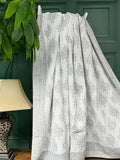 Elegant White Grey Tribal Motif Stripe Kantha Stitch Bed Throw Dohar Hand-block Artisan Summer