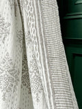 Elegant White Grey Tribal Motif Stripe Kantha Stitch Bed Throw Dohar Hand-block Artisan Summer