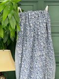 White Blue Jaipur Floral Persian Pottery Motifs Kantha Stitch Bed Throw Dohar Hand-block Artisan Summer