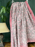 Elegant White Grey Pink Country Floral Kantha Stitch Bed Throw Dohar Hand-block Artisan Summer