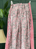 Elegant White Grey Pink Country Floral Kantha Stitch Bed Throw Dohar Hand-block Artisan Summer