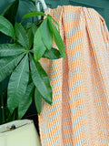 Artisanal Indian Blankets Orange White Stripes Kantha Stitch Bed Throw Dohar Hand-block Artisan Summer