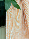 Artisanal Indian Blankets Orange White Stripes Kantha Stitch Bed Throw Dohar Hand-block Artisan Summer