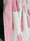 Indian Blankets Summer White Pink Pineapple Stripe Kantha Stitch Bed Throw Dohar Hand-block Artisan Summer