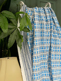 White Blue Geometric Triangle Chevron Wave Stripe Kantha Stitch Bed Throw Dohar Hand-block Artisan Summer