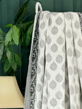 Leaf Design Floral Kantha Quilt in Gray and White Kantha Stitch Bed Throw Dohar Hand-block Artisan Summer