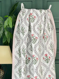 White Lavender Pink Green Twirl Stripe Kantha Stitch Bed Throw Dohar Hand-block Artisan Summer
