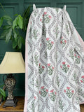 White Lavender Pink Green Twirl Stripe Kantha Stitch Bed Throw Dohar Hand-block Artisan Summer