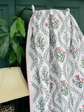 White Lavender Pink Green Twirl Stripe Kantha Stitch Bed Throw Dohar Hand-block Artisan Summer