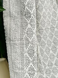 Elegant White Grey Tribal Motif Stripe Kantha Stitch Bed Throw Dohar Hand-block Artisan Summer