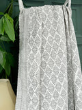Elegant White Grey Tribal Motif Stripe Kantha Stitch Bed Throw Dohar Hand-block Artisan Summer