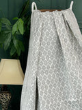 Elegant White Grey Tribal Motif Stripe Kantha Stitch Bed Throw Dohar Hand-block Artisan Summer