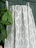 White Grey Tribal Statement Motif Kantha Stitch Bed Throw Dohar Hand-block Artisan Summer