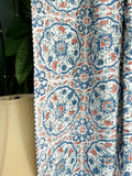 White Blue Rust Pottery Mandala Geometric Kantha Stitch Bed Throw Dohar Hand-block Artisan Summer