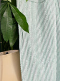 Artisanal Indian Blankets Green White Stripes Kantha Stitch Bed Throw Dohar Hand-block Artisan Summer
