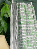 White Green Geometric Triangle Chevron Wave Stripe Kantha Stitch Bed Throw Dohar Hand-block Artisan Summer