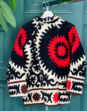 Suzani Hand Embroidered Short Jacket Classic Elegant Beige Black Red