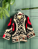 Suzani Hand Embroidered Short Jacket Classic Elegant Beige Black Red