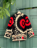 Suzani Hand Embroidered Short Jacket Classic Elegant Beige Black Red
