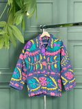 Suzani Hand Embroidered Short Jacket Quirky Blue Peach Aqua Yellow Festival