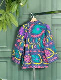 Suzani Hand Embroidered Short Jacket Quirky Blue Peach Aqua Yellow Festival