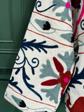 Suzani Hand Embroidered Short Jacket Classic White Wine Teal Pomegranate