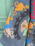 Suzani Hand Embroidered Short Jacket Quirky Black Muted Hues