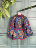 Suzani Hand Embroidered Short Jacket Quirky Black Muted Hues