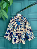 Japanese Style Loose Bolero with Pockets sz dr Autumn Winter Blue & Red Series