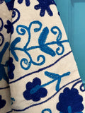 Suzani Hand Embroidered Short Jacket Quirky Cafe Beige Blue Hue Leaf