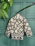 Suzani Hand Embroidered Short Jacket Spring Light Beige Black Geometric Diamond