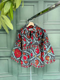 Suzani Hand Embroidered Short Jacket Navy Teal Marroon Slate Aqua Floral