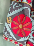 Suzani Hand Embroidered Short Jacket Navy Teal Marroon Slate Aqua Floral