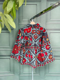 Suzani Hand Embroidered Short Jacket Navy Teal Marroon Slate Aqua Floral