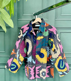 Suzani Hand Embroidered Short Jacket Black Pink Red