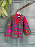 Suzani Hand Embroidered Short Jacket Quirky Black Pink Green Mustard