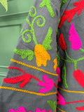 Suzani Hand Embroidered Short Jacket Quirky Black Pink Green Mustard
