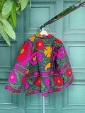 Suzani Hand Embroidered Short Jacket Quirky Black Pink Green Mustard