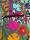 Suzani Hand Embroidered Short Jacket Quirky Black Pink Green Mustard