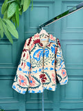 Suzani Hand Embroidered Short Jacket Spring Light Beige Blue Sage Peach