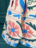 Suzani Hand Embroidered Short Jacket Spring Light Beige Blue Sage Peach