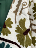 Suzani Hand Embroidered Short Jacket Classic ElegantWhite Olive Teal