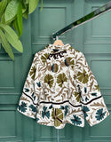 Suzani Hand Embroidered Short Jacket Classic ElegantWhite Olive Teal