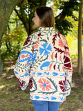 Suzani Hand Embroidered Short Jacket Spring Light Beige Blue Sage Peach