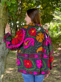 Suzani Hand Embroidered Short Jacket Quirky Black Pink Green Mustard
