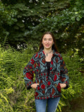 Suzani Hand Embroidered Short Jacket Navy Teal Marroon Slate Aqua Floral