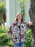 Suzani Hand Embroidered Short Jacket Classic Cream Ruby Red Slate Teal Autumn