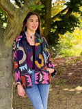 Suzani Hand Embroidered Short Jacket Black Pink Red